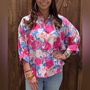 Blouse, JODIFL Floral Blouse in Pink and Blue